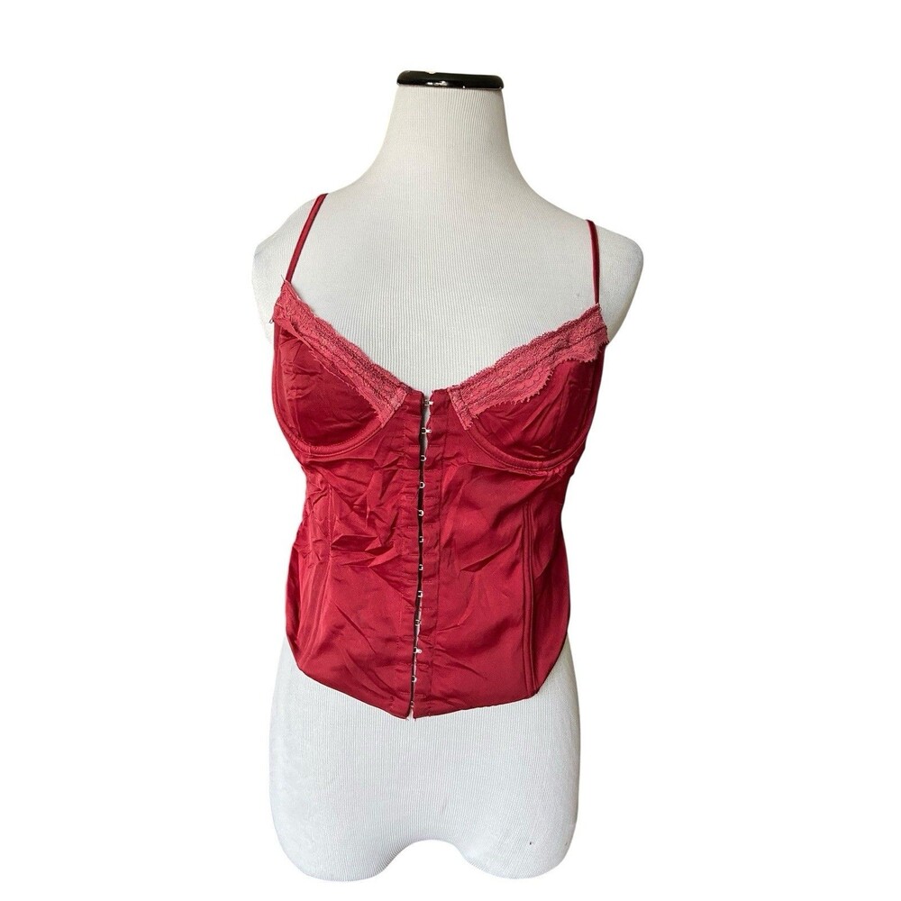 White Fox Satin Corset Top Size L Red Lace Bustier Y2K Going Out Top Vamp Pin Up